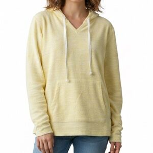 U.S. Vintage Yellow Terry Cloth Hoodie M V-Neck Pullover Cropped Sweatshirt FLAW